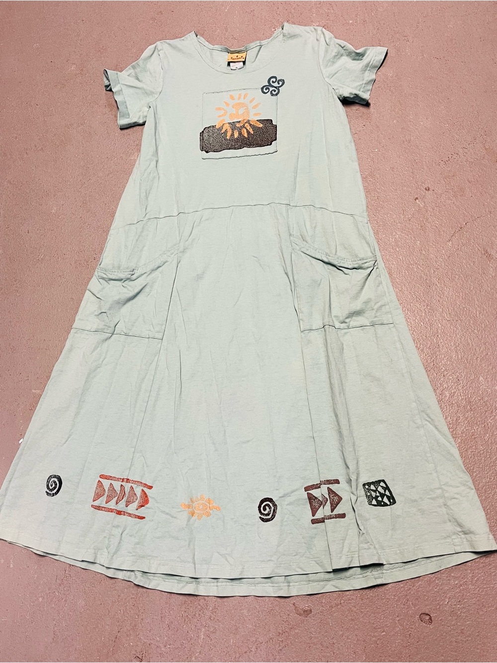 Blue Cactus 100% Cotton XL Sun Motif Casual 2 Pocket Dress